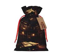 Bolsas de regalo con cordón con estampado de biblioteca misteriosa, bolsas de dulces de Navidad, bolsas reutilizables para regalos de fiesta de vacaciones
