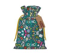 Bolsas de regalo con cordón con estampado de ciencia de dibujos animados, para temporada de vacaciones, cumpleaños, aniversarios y cualquier ocasión especial