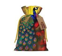Bolsas de regalo con cordón con estampado de flores de pavo real, bolsas de día festivo, bolsas de golosinas, bolsas de regalo de Navidad