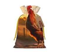 Bolsas de regalo con cordón con estampado de gallo en madera en tierras agrícolas, embalaje para fiestas, caramelos, regalos de Navidad, decoración de vacaciones