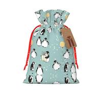 Bolsas de regalo con cordón con estampado de globo de pingüino, copo de nieve, para temporada de vacaciones, cumpleaños, aniversarios y cualquier ocasión especial