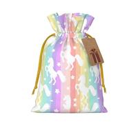 Bolsas de regalo con cordón con estampado de unicornios en rayas coloridas, para temporada de vacaciones, cumpleaños, aniversarios y cualquier ocasión especial