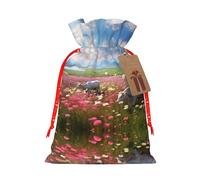 Bolsas de regalo con cordón con estampado de vaca y flores, para fiestas, caramelos, regalos de Navidad, decoración de vacaciones