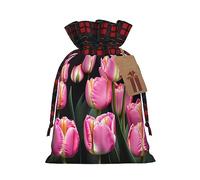 Bolsas de regalo con cordón de arpillera con estampado de tulipanes y rosas y tulipanes, bolsas de regalo de tela premium, ideales para cualquier ocasión