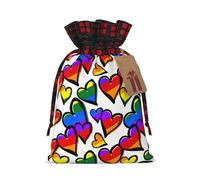 Bolsas de regalo con cordón de color arcoíris con estampado de corazones de orgullo gay para Navidad, para envolver regalos decorativos