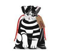 Bolsas de regalo con cordón de estampado de gatito a rayas blancas y negras, bolsas de día festivo, bolsas de golosinas, bolsas de regalo de Navidad