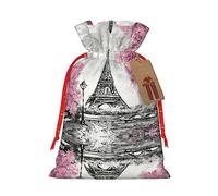 Bolsas de regalo con cordón de Navidad con diseño de Torre de París, reutilizables para regalos, fiesta de Navidad, vacaciones