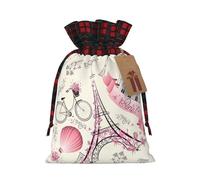 Bolsas de regalo con cordón de Navidad con diseño de Torre de París y una bicicleta, bolsa de regalo para Navidad, cumpleaños, fiesta de vacaciones