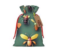 Bolsas de regalo con cordón de Navidad con estampado Atlas de insectos, bolsas de tela reutilizables, bolsa de regalo de Navidad con etiqueta de regalo para recuerdos de fiesta