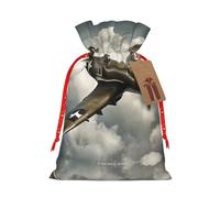 Bolsas de regalo con cordón de Navidad con estampado de aviones de la Guerra Mundial, bolsas de regalo de lino de arpillera para fiestas de Navidad, bolsas de dulces