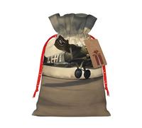 Bolsas de regalo con cordón de Navidad con estampado de aviones de la Segunda Guerra Mundial, bolsas de regalo de arpillera de lino para fiestas de Navidad