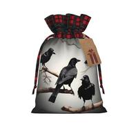 Bolsas de regalo con cordón de Navidad con estampado de cuervo negro con pájaros en una rama, bolsa de regalo para Navidad, cumpleaños, fiesta de vacaciones