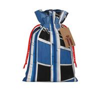 Bolsas de regalo con cordón de Navidad con estampado de edificios azules, bolsas de arpillera de lino para fiestas de Navidad, regalos de dulces