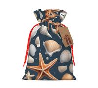 Bolsas de regalo con cordón de Navidad con estampado de estrellas de mar y conchas con tarjetas para decoraciones de fiesta de Navidad