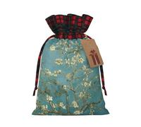 Bolsas de regalo con cordón de Navidad con estampado de flor de almendro, bolsa de regalo para Navidad, cumpleaños, fiesta de vacaciones