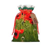 Bolsas de regalo con cordón de Navidad con estampado de flores de amapola y pétalos vívidos con tarjetas para decoraciones de fiesta de Navidad