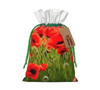 Bolsas de regalo con cordón de Navidad con estampado de flores de amapola y pétalos vívidos con tarjetas para decoraciones de fiesta de Navidad