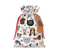 Bolsas de regalo con cordón de Navidad con estampado de gato y perro de dibujos animados, saco festivo de Navidad, fiesta de cumpleaños, embalaje de regalo