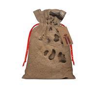 Bolsas de regalo con cordón de Navidad con estampado de huellas de dinosaurio, lino de arpillera, para fiestas de Navidad, dulces