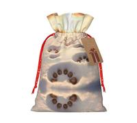 Bolsas de regalo con cordón de Navidad con estampado de huellas de huellas, de lino de arpillera, para fiestas de Navidad, dulces
