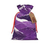 Bolsas de regalo con cordón de Navidad con estampado de montaña morada, bolsas de arpillera de lino para fiestas de Navidad, regalos de dulces