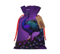 Bolsas de regalo con cordón de Navidad con estampado de pavo real morado con tarjetas para decoraciones de fiesta de Navidad