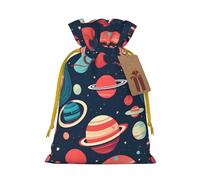 Bolsas de regalo con cordón de Navidad con estampado de planetas del espacio exterior con tarjetas para decoraciones de fiesta de Navidad