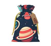 Bolsas de regalo con cordón de Navidad con estampado de planetas del espacio exterior con tarjetas para decoraciones de fiesta de Navidad
