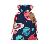 Bolsas de regalo con cordón de Navidad con estampado de planetas espaciales, bolsas reutilizables para decoración de Navidad