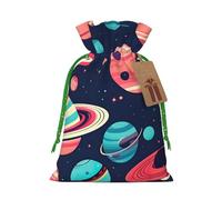 Bolsas de regalo con cordón de Navidad con estampado de planetas espaciales, bolsas reutilizables para decoración de Navidad