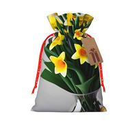 Bolsas de regalo con cordón de Navidad con estampado de ramo de narcisos, bolsas reutilizables para decoración de Navidad