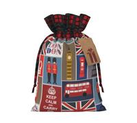 Bolsas de regalo con cordón de Navidad con estampado de símbolos de Inglaterra, bolsa de regalo para Navidad, cumpleaños, fiesta de vacaciones