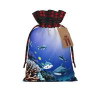 Bolsas de regalo con cordón de Navidad con estampado de tiburón nadando bajo el mar, bolsa de regalo para Navidad, cumpleaños, fiesta de vacaciones