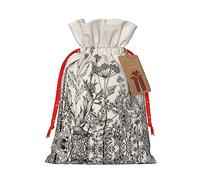 Bolsas de regalo con cordón de Navidad con grabado botánico de hierbas florales, bolsas de dulces de Navidad reutilizables para regalos, fiesta de Navidad, vacaciones