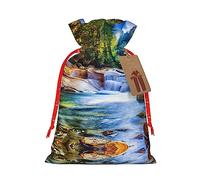 Bolsas de regalo con cordón de Navidad de montaña y lago, bolsas de dulces de Navidad reutilizables para regalos, fiesta de Navidad, vacaciones