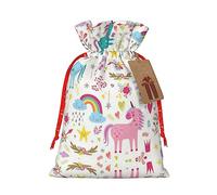 Bolsas de regalo con cordón de Navidad rosa de unicornios, bolsas de dulces de Navidad reutilizables para regalos, fiesta de Navidad, vacaciones