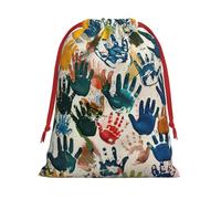 Bolsas de regalo con cordón de varios tamaños con estampado a mano para niños, bolsas de regalo de tela, para cumpleaños, regalos de vacaciones y mucho más