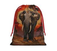 Bolsas de regalo con cordón de varios tamaños con estampado de atardecer de elefante, bolsas de regalo de tela, para cumpleaños, regalos de vacaciones y mucho más