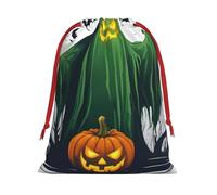 Bolsas de regalo con cordón de varios tamaños con estampado de calabaza de Halloween y fantasma verde, bolsas de regalo de tela, para cumpleaños, regalos de vacaciones y mucho más