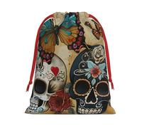 Bolsas de regalo con cordón de varios tamaños con estampado de calaveras de azúcar, bolsas de regalo de tela, para cumpleaños, regalos de vacaciones y mucho más