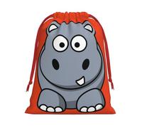 Bolsas de regalo con cordón de varios tamaños con estampado de hipopótamo de dibujos animados, bolsas de regalo de tela, para cumpleaños, regalos de vacaciones y mucho más