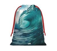 Bolsas de regalo con cordón de varios tamaños con estampado de olas verdes oceánicas, bolsas de regalo de tela, para cumpleaños, regalos de vacaciones y mucho más