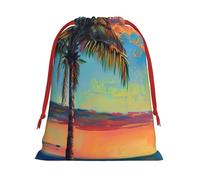 Bolsas de regalo con cordón de varios tamaños con estampado de palmera de atardecer, bolsas de regalo de tela, para cumpleaños, regalos de vacaciones y mucho más