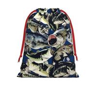Bolsas de regalo con cordón de varios tamaños con patrón de peces, bolsas de regalo de tela, para cumpleaños, regalos de vacaciones y mucho más