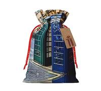 Bolsas de regalo con cordón para Navidad, diseño de cabina de teléfono británica, para regalos de fiesta de Navidad