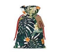Bolsas de regalo con cordón para Navidad, diseño de flores hawaianas tropicales de verano, hojas de palma, para regalos de fiesta de Navidad