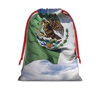 Bolsas de regalo con cordón vibrante con estampado de bandera de México, colección de bolsas de regalo de cumpleaños, bolsas de regalo reutilizables, bolsa de regalo de Navidad