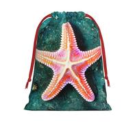 Bolsas de regalo con cordón vibrante con estampado de estrellas de mar de agua de mar, colección de bolsas de regalo de cumpleaños, bolsas de regalo reutilizables, bolsa de regalo de Navidad
