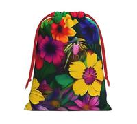 Bolsas de regalo con cordón vibrante con estampado de flores de arco iris, colección de bolsas de regalo de cumpleaños, bolsas de regalo reutilizables, bolsa de regalo de Navidad