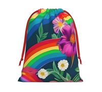 Bolsas de regalo con cordón vibrante con estampado de flores de arco iris, colección de bolsas de regalo de cumpleaños, bolsas de regalo reutilizables, bolsa de regalo de Navidad